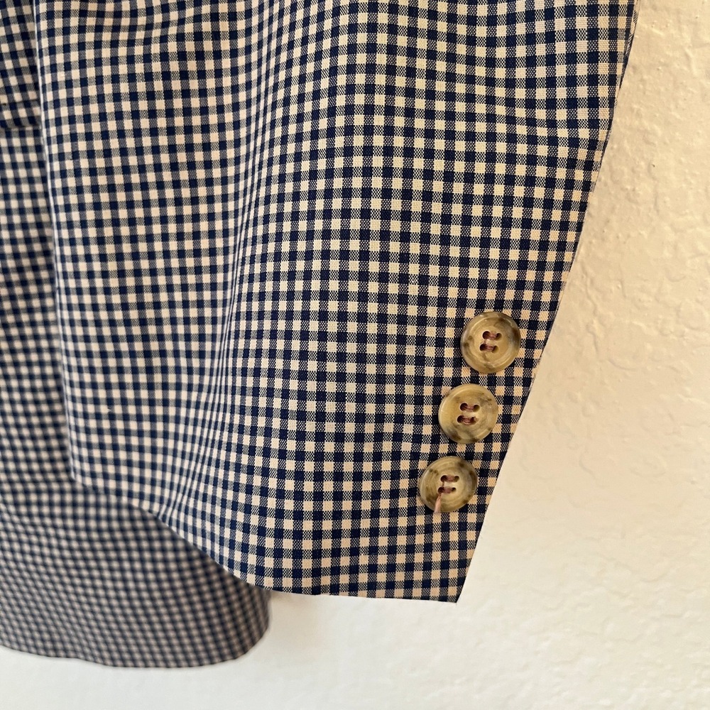 Vintage Orvis Gingham Check Blazer Mens 46R Navy Tan Sport Coat Union Made USA - Picture 6 of 16